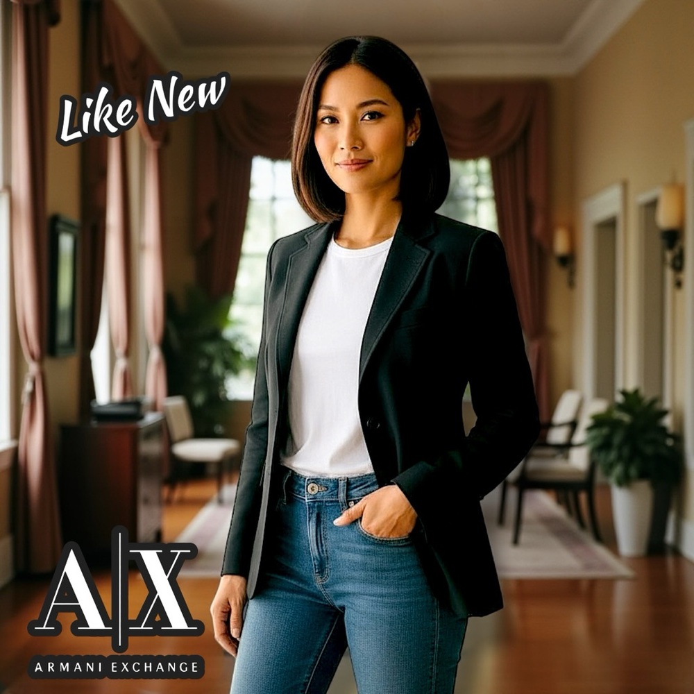 Gorgeous Armani Exchange Black Blazer, Tailored, One Button, Satin Back Collar - Picture 15 of 15